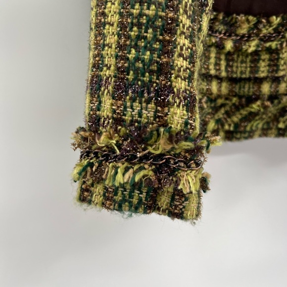 Chico’s blazer size L 12 green brown plaid tweed metallic jacket (Chico’s 2) - Picture 5 of 13